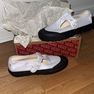 Vans White and Black Mary Jane Slip-On Sneakers